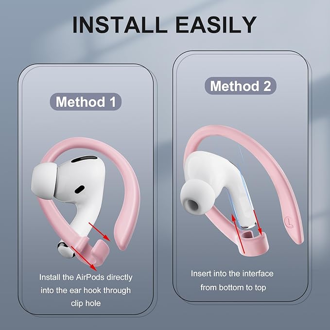 2 Pairs AirPods Ear Hooks for AirPods Pro 2, AirPods Pro, AirPods 4, 3, 2 & 1, Upgraded Anti Slip Sports Clip Hooks for AirPods 1, 2, 3, 4,Pro and Pro 2 – Pink