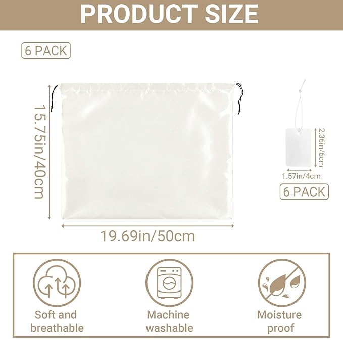 Q&J Fabric Co. 6 Pack Satin Dust Bag 15.7x19.7 inch Beige 100% Polyester Silk Bag Purse Dust Bag Shoe Bags for Closet Purse Protector Bag Dust Covers for Purses