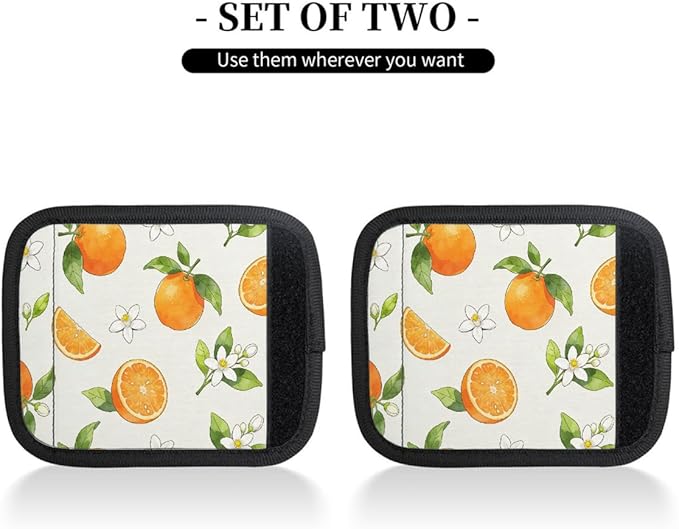 2 Pack Luggage Handle Wrap with Travel Tags - Non-Slip Protective Cover Soft Handle Grips Covers for Suitcase(Orange Flowers)