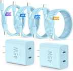QZIIW Super Fast Samsung Charger Type C,45W Dual Port USB C Fast Charger Block [2-Pack] & Extra Long 60W 3/6/6/10FT USB C Cable - PD Quick Charging 3.0 for Samsung Galaxy S25 Ultra/S24+/S23 iPhone 16