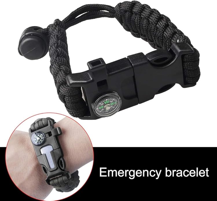 ZHIYE Survival Paracord Bracelet Flint Fire Starter Scraper Compass Wilderness Survival Whistle Adjustable Wristband 2Pack Black&Armygreen