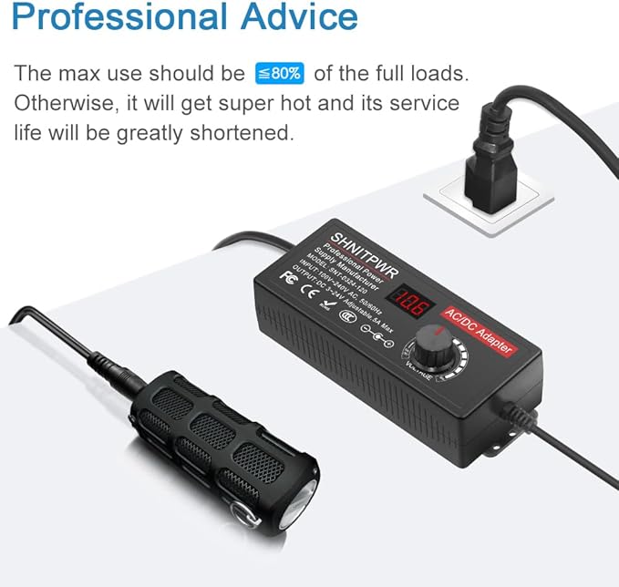 SHNITPWR AC Adapter 120W Universal Power Adapter 4V 5V 6V 9V 12V 15V 18V 19V 20V 24V Adjustable Switching Power Supply 100V~240V AC to DC 4V ~ 24V 5A Converter with 14 Tips & Polarity Converter