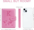 Passport Holder Cover Initail Letter A-Z Travel Wallet Embossed Design RFID Blocking Card Holder Personalized Gift Passport Cover Wallet, Passport Book Holders for Women and Girls, Pink-K