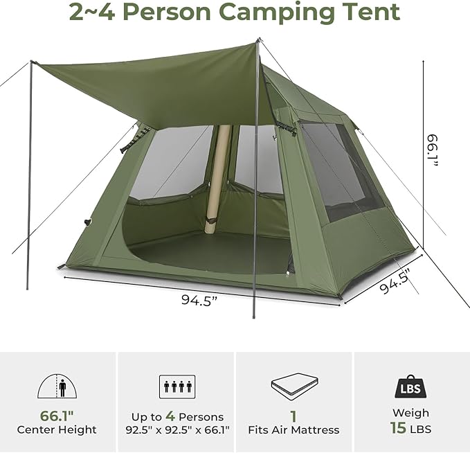 VINGLI Inflatable Camping Tent, All-Weather Inflatable Hot Tents with Stove Jack, Blow Up Tent for Camping with Mesh Doors & Windows, Inflatable Air Tents for Camping Adult