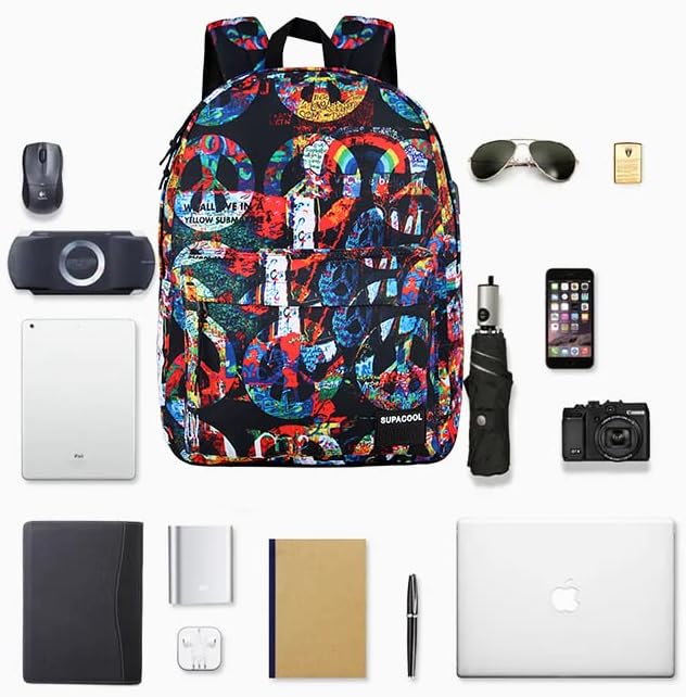 SUPACOOL Casual Laptop Backpack for Men and Women, School Backpack for Boys and Girls, College Bookbag, USB Charging Port, Lightweight Back Pack(Peace)