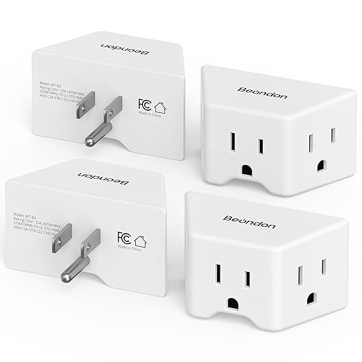 BEONDON 4-Pack Wall Outlet Extender, Small Multi Plug Wall Outlet, 3 Way Angled Outlet Splitter, Cruise Ship Essentials, 3 Prong Grounded Outlet Expander for House, Hotel, Dorm, Hostel