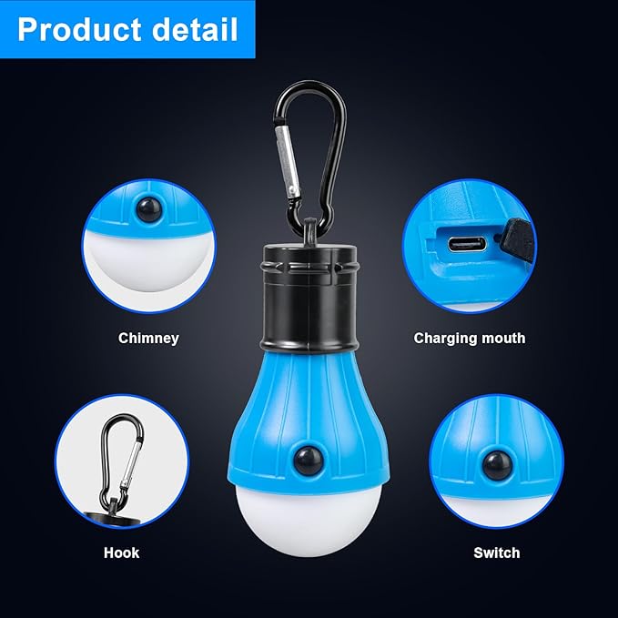 Jarxin Led Camping Lantern USB Rechargeable,Outdoor Tent Lights for Camping Hanging,Kids with Clip Hook Camping Flashlight (2 Packs Black)