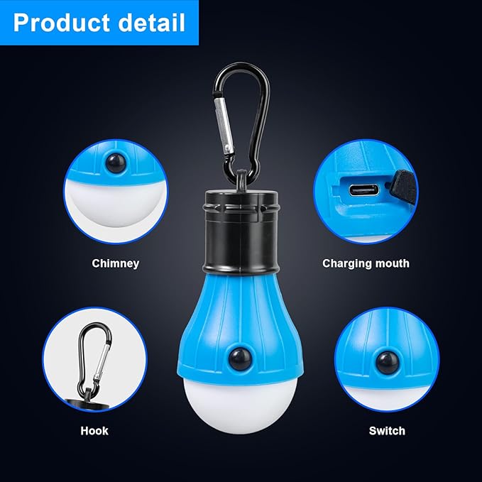 Jarxin Led Camping Lantern USB Rechargeable,Outdoor Tent Lights for Camping Hanging,Kids with Clip Hook Camping Flashlight (4 Packs Colored)