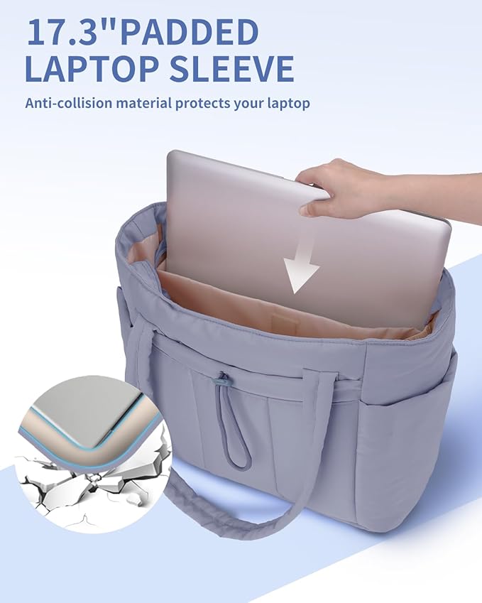 Wandering Nature Puffer Tote Bag with Cup Holder & Laptop Compartment & Trolley Sleeve for Travel, Work, Nurse, Women