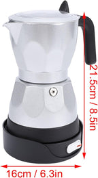 Electric Mocha Pot, 3 Cup Aluminum Machine Portable Electric Italian Cuban Coffee Maker with Detachable Base, Mocha Maker for Home Travel Office (Silver)