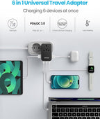 Universal Travel Adapter, VINTAR 75W GaN International Power Adapter with 3 USB C PD and 2 USB A QC, All in One Travel Essentials for UK/EU/USA/AUS, Travel Adapter Worldwide for Laptops Tablets Phones