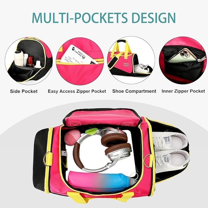 Urbanstand Gym Bag for Men & Women - 30L Duffel Bag with Shoe Compartment, Weekender Water Resistant Sports Duffle Bag for Travel, Fitness & Workouts, Pink Yellow