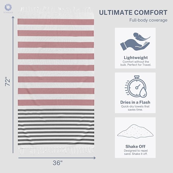 Cotton Turkish Beach Towel with Towels Oversized 36"x72" Pool Absorbent Extra Large Quick Dry Sand Travel Towel (Brick Noir, 2 Pack)