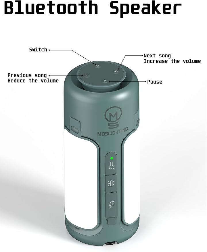 4 in 1 Foldable Camping Lantern with Bluetooth Speaker, Portable Flashlight, LED Folding Tent Lights, 750Lm, 5 Modes