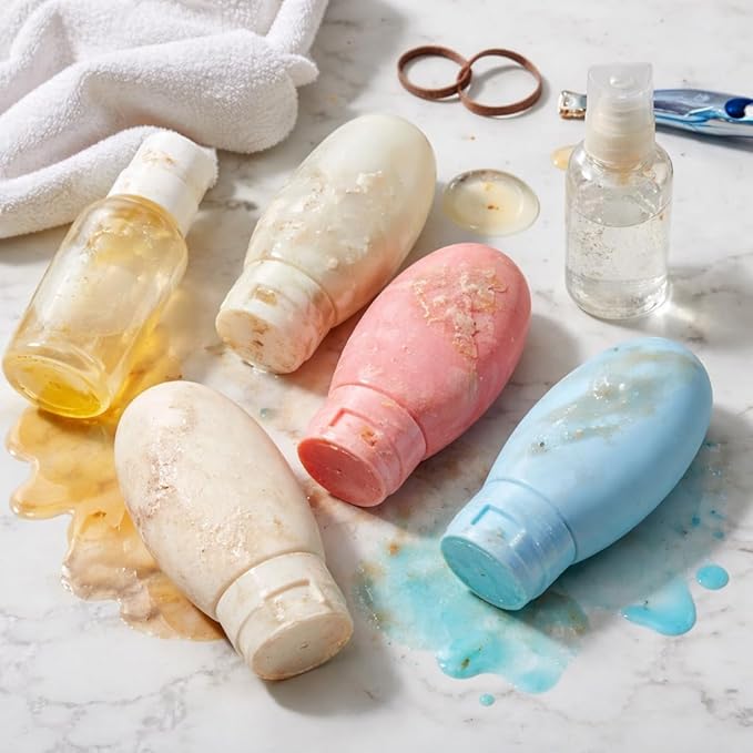 Silicone Travel Bottles Set, 60ml Leak Proof Refillable Squeezable Containers with Carry Bag, 6 Pack in Pink, Blue, White for Shampoo, Soap, Toiletries