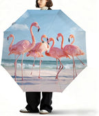 Auto Open Close Umbrellas for Rain and Sun,Folding Windproof Travel Umbrella Summer Pink Flamingos Artwork for Women Men