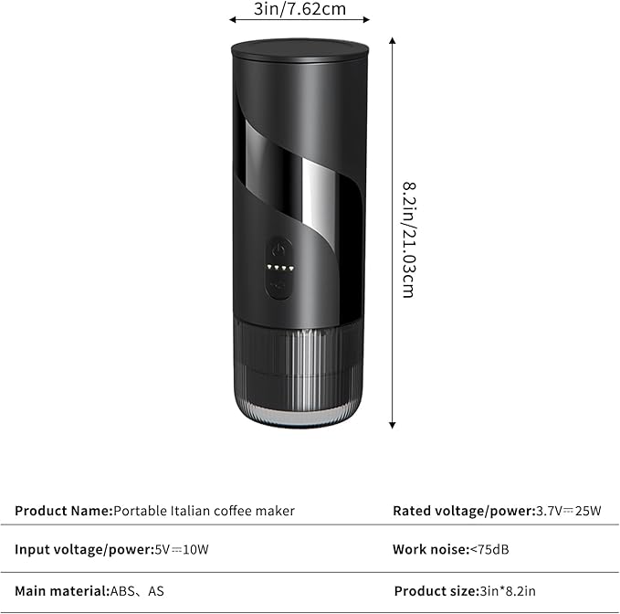 Portable Coffee Machine，Rechargeable Cafetière Portable de Voyage with USB-C, 20bar, Electric Coffee Maker for Camping & Travel, 3-in-1 Car Coffee Maker, Compatible with Coffee Grounds&Capsules