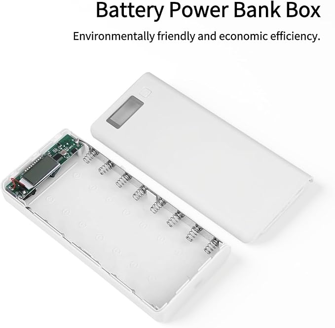 Portable 8x18650 Battery Power Bank Case, Dual USB Ports LCD Display, LED Indicator, for 3.7v Li ion Rechargeable Battery (White)