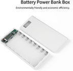 Portable 8x18650 Battery Power Bank Case, Dual USB Ports LCD Display, LED Indicator, for 3.7v Li ion Rechargeable Battery (White)