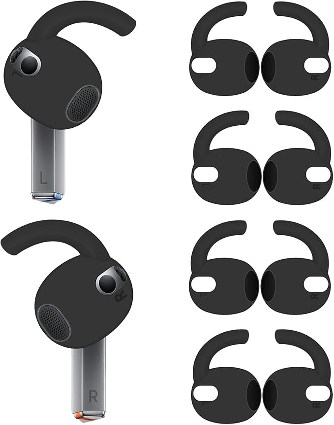 4 Pairs Galaxy Buds3 Ear Hook Cover Grip Tip Anti Slip Wing Accessories Compatible with Samsung Galaxy Buds 3, Black 804b4