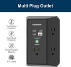 Multi Outlet Extender Surge Protector - POWERIVER Multi Plug Wall Outlet with 5 AC Outlets and 4 USB Ports(1USB C), 1680 Joules, Outlet Splitter for Home School Office, ETL, Black