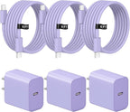 iPhone 17 16 15 Charger Fast Charging 3 Pack USB C Charger Block Type C Chargers 6FT Cord Wall Chargers Compatible with iPhone Air/17/17 Plus/17 Pro/17 Pro Max/16/16 Plus/16 Pro/16 Pro (Purple)
