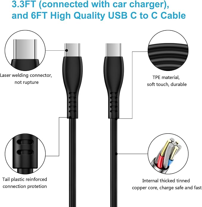 for Samsung S26+ S26 Plus Ultra, Fast Car Phone Charger Adapter Vehicle Auto Automobile Plug for Galaxy S26 S25 FE S25+ S24 S23 S22 S21 S20, A17 A56 A36 A26 A16, USB C Car Charging 3FT/6FT Cable Cord