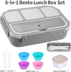 Bento Box Adult Lunch Box, Lunch Containers for Kids Girls Boys with 4 Compartments, Lunchable Food Container with Utensils, Sauce Jar, Muffin Liners, 40 Oz/5 Cup, Microwave & Dishwasher Safe, Gray