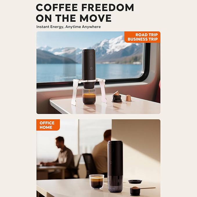 Electric Coffee Machine Capsule and Powder 2 in 1 Coffee Maker with 20 Bar Pressure 7800mAh Battery Rechargeable