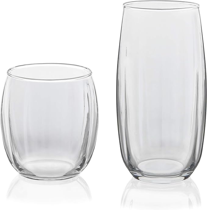 Libbey Samba Rocks and Tumbler Glass Cups Set of 16, All Purpose Everyday Drinking Glasses Set, Dishwasher Safe Modern Glassware Set for Events