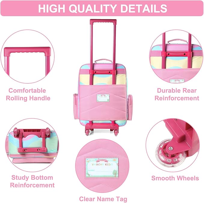 VASCHY Kids Luggage for Girls, Cute Rolling Travel Carry on Suitcase for Toddlers/Children with Wheels 18inch Unicorn
