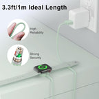 2Pack Green for Apple Watch Charger USB Magnetic Wireless Fast iWatch Charger Portable Compatible with iWatch Ultra/Series 9/8/7/6/SE/SE2/5/4/3/2/1-[3.3FT]