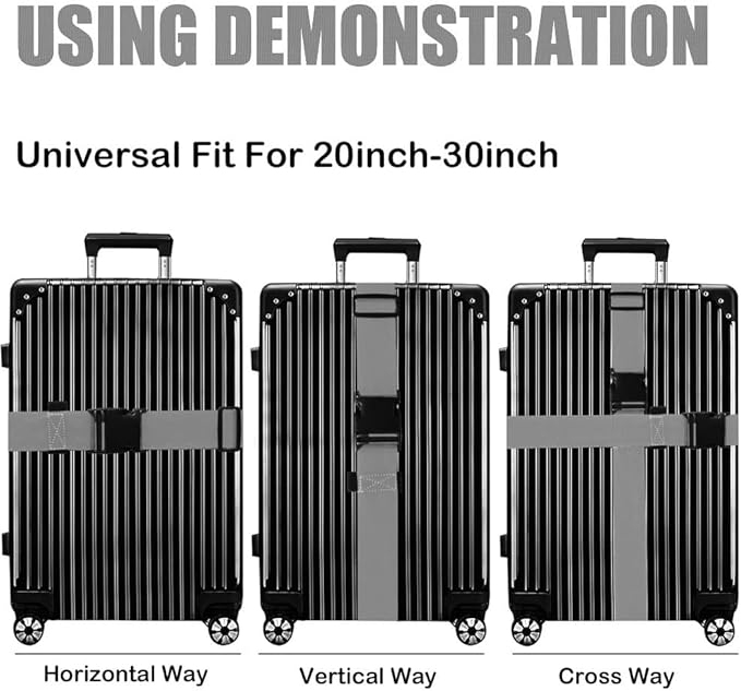 Luggage Straps for Suitcases TSA Approved-2 Pack Bright Personalized Luggage Belt Strap for Suitcase/Carry On Bag Luggage Accessories for Travel (Grey)