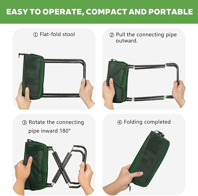 2-in-1 Collapsible Camping Stool & Sling Bag / 220LB Load Capacity Folding Portable Fishing Stool/Collapsible Stool for Camping, Hiking, Fishing, Gardening & Beach Outdoor Activities
