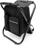 YESIACE Portable Folding Camping Stool, Backpack with Cooler Bag, Hiking Seat, Outdoor Fishing Hunting Gifts, Black