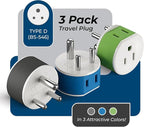 OREI India, Nepal, Maldives Power Plug Adapter with 2 USA Inputs - Travel 3 Pack - Type D (US-10) Safe Grounded Use with Cell Phones, Laptop, Camera Chargers, CPAP, and More
