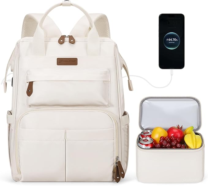 Maelstrom Travel Backpack for Women Men,Laptop Backpack Fits 15.6-17.3 Inch Laptop, Nurse/Work Bag with Insulated Lunch Box (Beige)