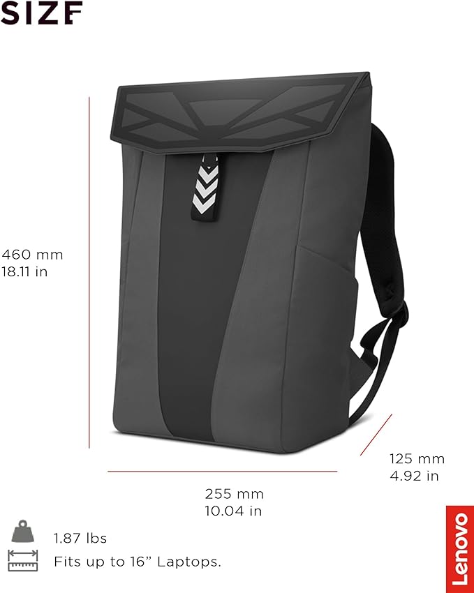 Lenovo Legion Gaming Backpack GB400 for Computers Up to 16 Inch - Lightweight Water Repellant Bag with Multiple Pockets, & Superior Valuables Protection for Gamers (Black)