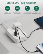 UK Adapters for Travel(13A), US to UK Plug Adapter with 3 Outlets 3 USB Charging Ports (USB-C), Type G Travel Adapter with 3FT Extension Cord, USA to Scotland British London England Irish Dubai