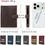 CONTACTS Full Grain Leather Passport Holder Compatible with Airtag Slot RFID Blocking Passport Wallet Travel Slim Passport Cover with SIM Card Removal Tool (Brown)