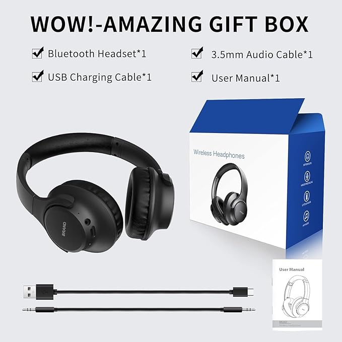 KVIDIO Bluetooth Headphones Over Ear, 65 Hours Playtime Wireless Headphones with Microphone, Foldable Lightweight Headset with Deep Bass, HiFi Stereo Sound Low Latency for Travel Work Cellphone