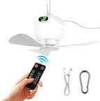 Rechargeable Tent Fan, Portable Hanging Camping Fan with LED Light & Remote, 8000mAh Battery Powered, 3 Speed with Timer for Outdoor, RV, Canopy, Beach, Patio & Gazebo
