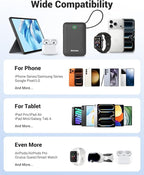 Hichain 20,000mAh 35W Power Bank Fast Charging Portable Charger for iPhone 17/16/15/14/13, iPad, Android, LED Display 4 Outputs Battery Pack Built in Dual Cables Portable Travel Charger Gray