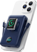 Magnetic Portable Charger for MagSafe with Built-in Cable,iWatch Charger,10800mAh Wireless Power Bank Travel Essentials,25W PD Fast Charging Battery Pack for iPhone 17/16/15/14/13/12,Apple Watch-Navy