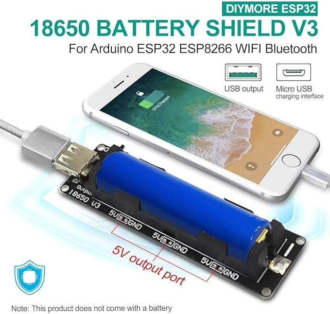 diymore 1865O Battery Holder Li-ion Battery V3 Shield 1 Holder 3V/1A 5V/2A USB Power Bank Battery Charging Module Power Bank Battery Charging Module for Raspberry Pi and Arduino (3pcs)