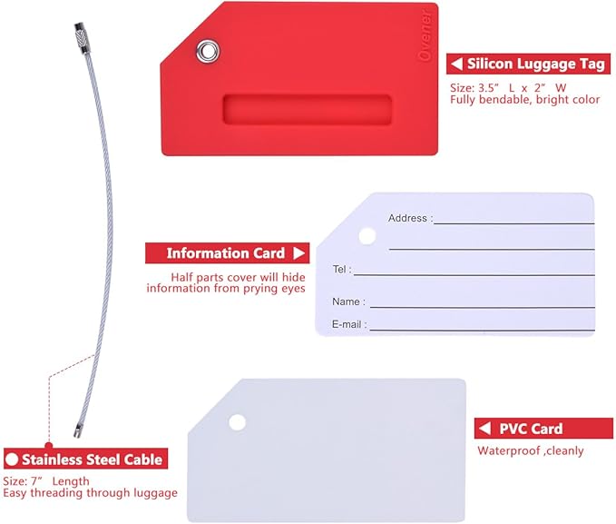 Silicone Luggage Tag with Name ID Card Perfect to Quickly Spot Luggage Suitcase