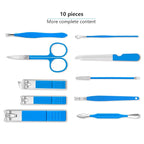 Manicure Set, Travel Mini Nail Clippers Kit Pedicure Care Tools, 10pcs Stainless Steel Grooming kit (Blue)
