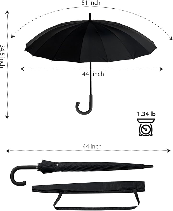 Premium Windproof Umbrella Classic J stick Handle with Easy Grip - Auto Open, Rainproof and Durable Canopy Design Perfect for Rainy Days Sunshad