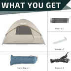 Golabs CT1 2 Person Camping Tent, Easy Set Up in 3 Mins, PU800mm Waterproof w/Mesh Top & Door with Ventilation, Lightweight 4.4lbs Portable Family Tent with Carry Bag &Interior Storage Pockets &Hook