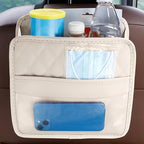Mandark Car Seat Back Organizer, PU Leather Vehicle Backseat Hanging Storage Pocket, Multipurpose Auto Travel Essentials Accessories for Kids & Adults, Universal for Most Cars (Beige)